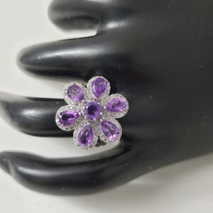 Sterling Silver 925 Amethyst Cluster Ring